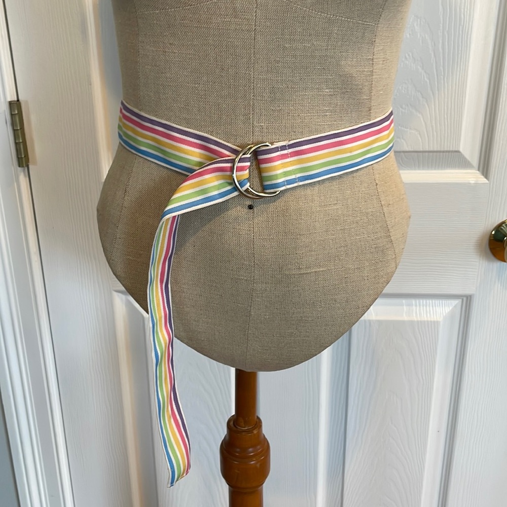 Women’s belt multicolor rainbow stripes D ring adjustable - Picture 1 of 5